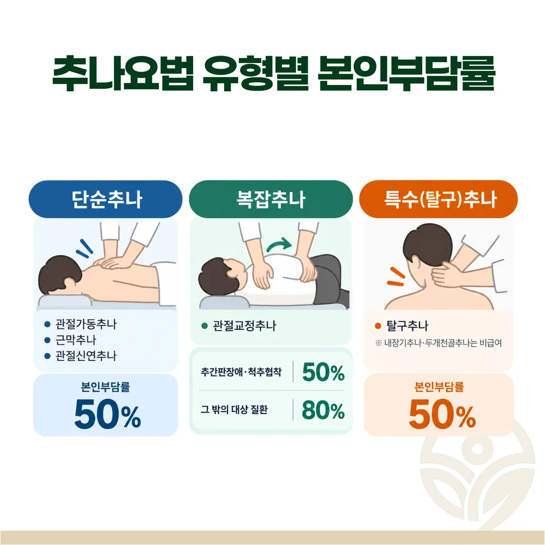 추나요법 단순 복잡 특수 유형 구분과 본인부담률 50퍼센트 80퍼센트 정리표