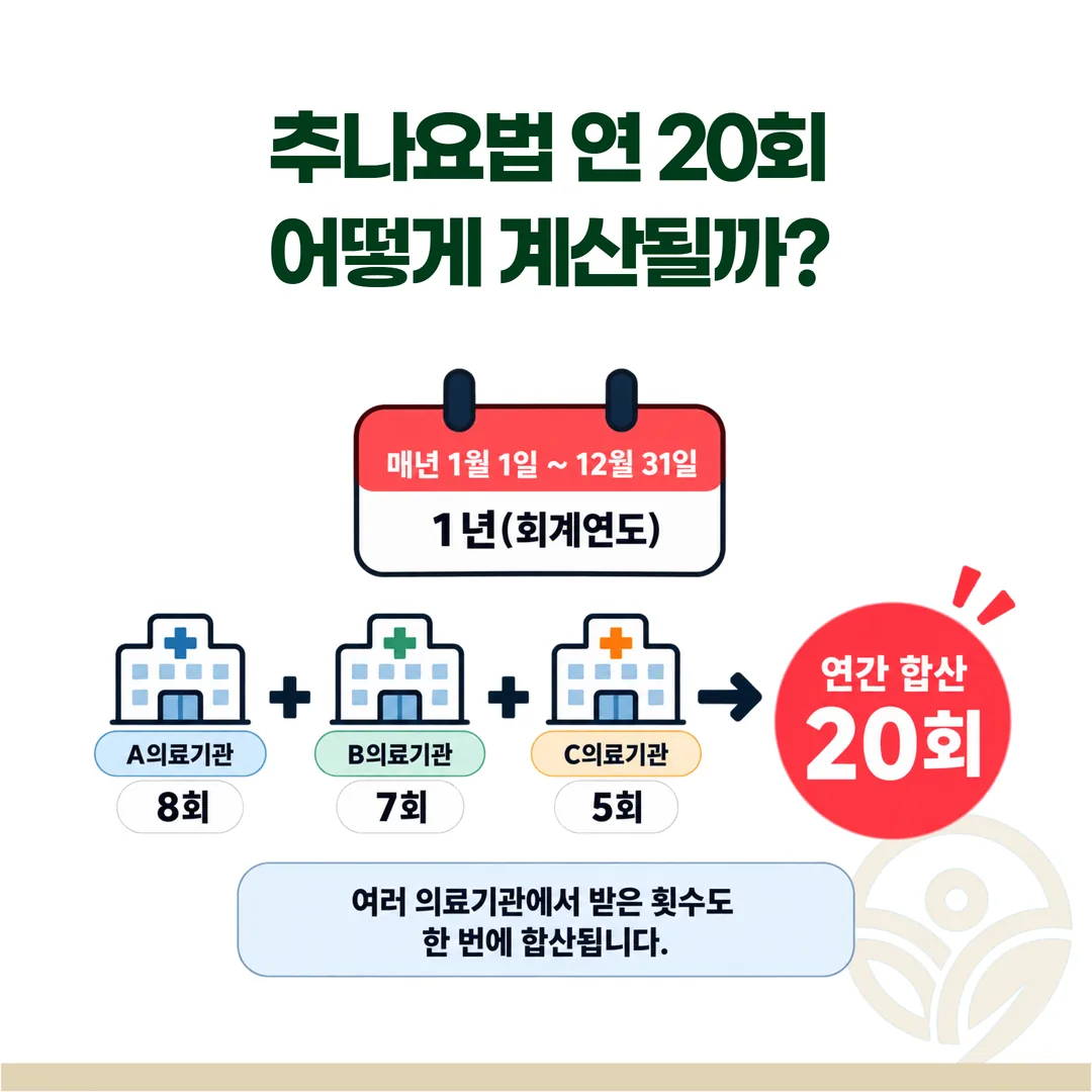 추나요법 건강보험 연 20회 회계연도 기준 합산 타임라인